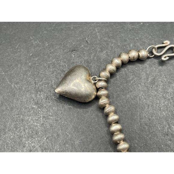 Vintage Silver Tone Bead Ball & Puffed Hearts Charms Bracelet Sz 6 1/4" 11.10g - Picture 5 of 9